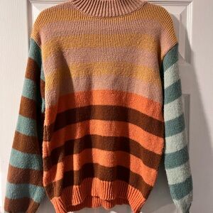 Three Bird Nest Colorful Striped Turtleneck Sweater